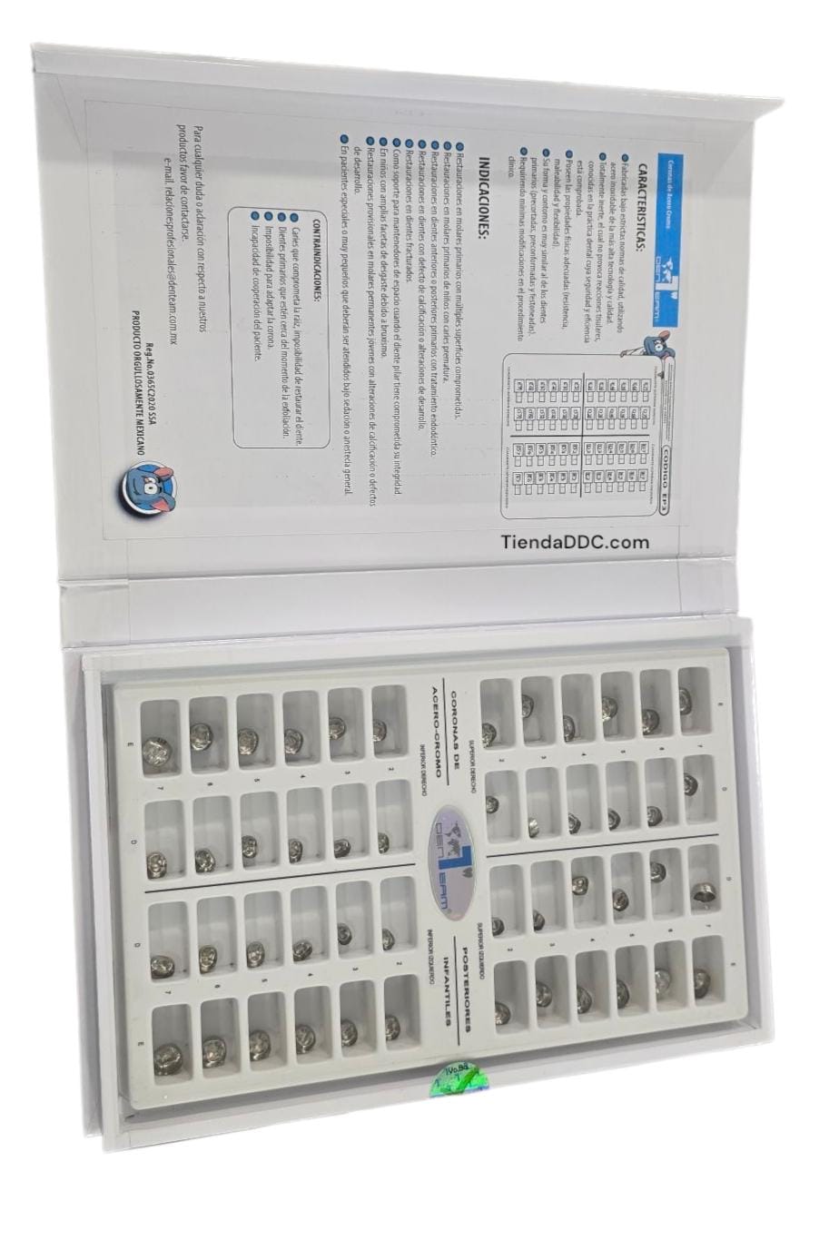 Estuche con 48 coronas de acero posteriores infantiles DenTeam