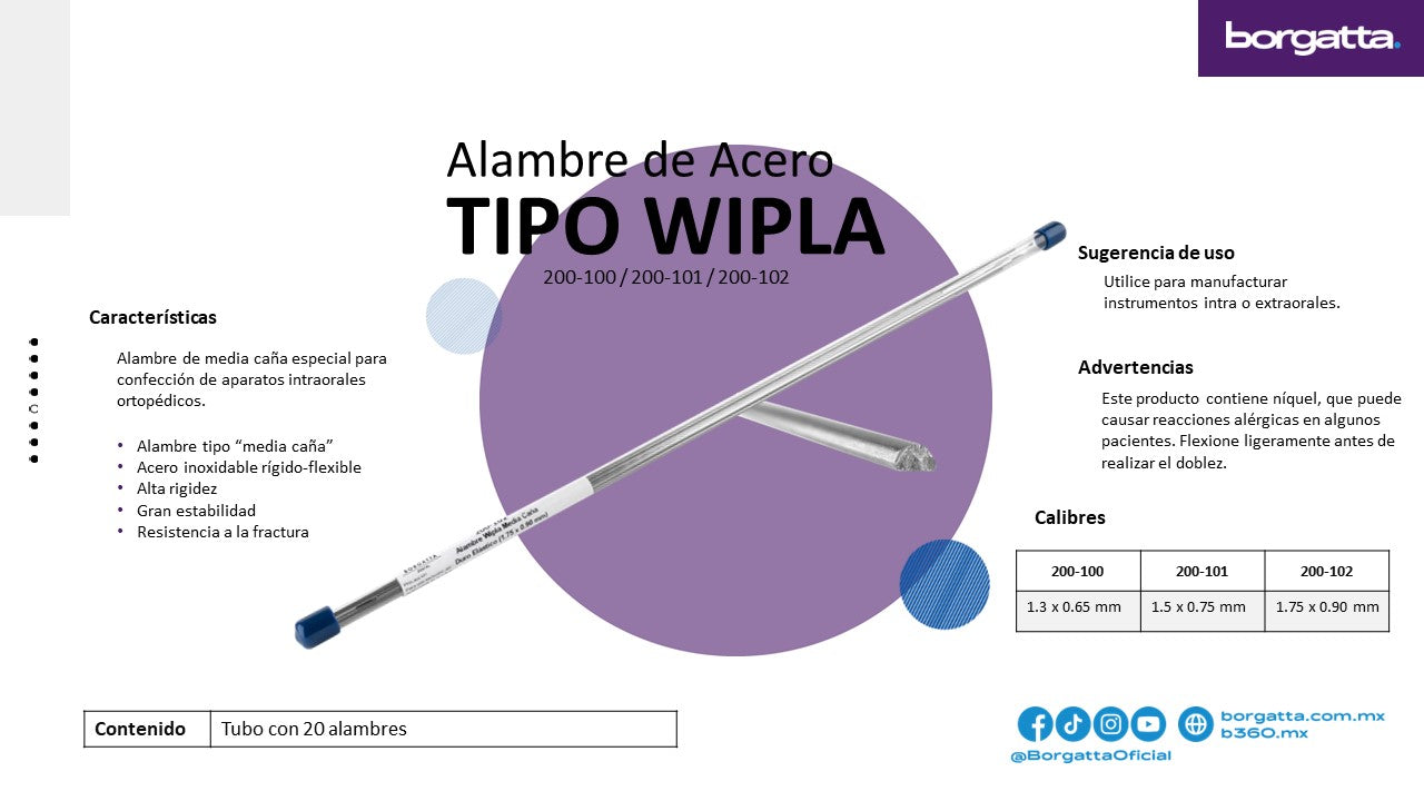 Alambre De Acero Inoxidable Media Cuña Wipla Duro Elástico