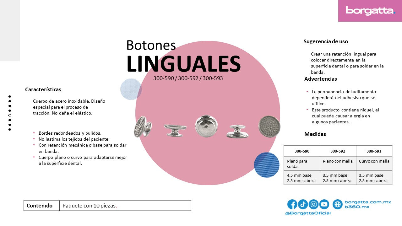 Botones linguales dental Borgatta 10pz