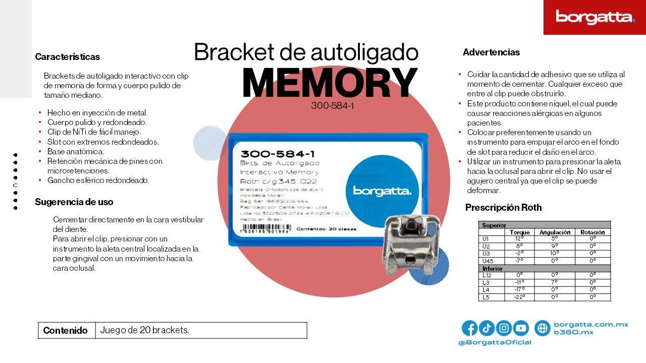 7506185901864 - BORGATTA - ORTO - bracket autoligado interactivo Memory Roth .022 borgatta | TiendaDDC.com
