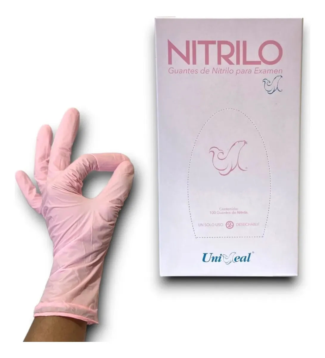 Tienda DDC - Deposito Dental Cadereyta - Guantes Nitrilo Uniseal Rosa Claro 100 Pzs | TiendaDDC.com