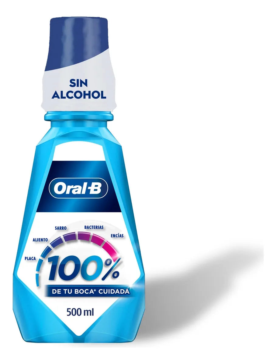 Enjuague Bucal Oral B 100%, Sin Alcohol, Sabor A Menta, 500 Ml
