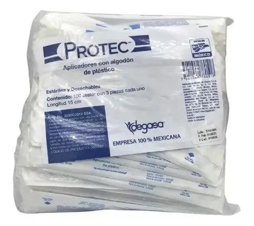 Aplicadores C/algodon De Plástico Esteril Protec C/300