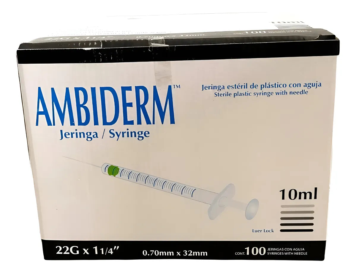 Jeringas Ambiderm 10ml C/aguja 22gx32mm Negra .70mmx32mm 10 Ml