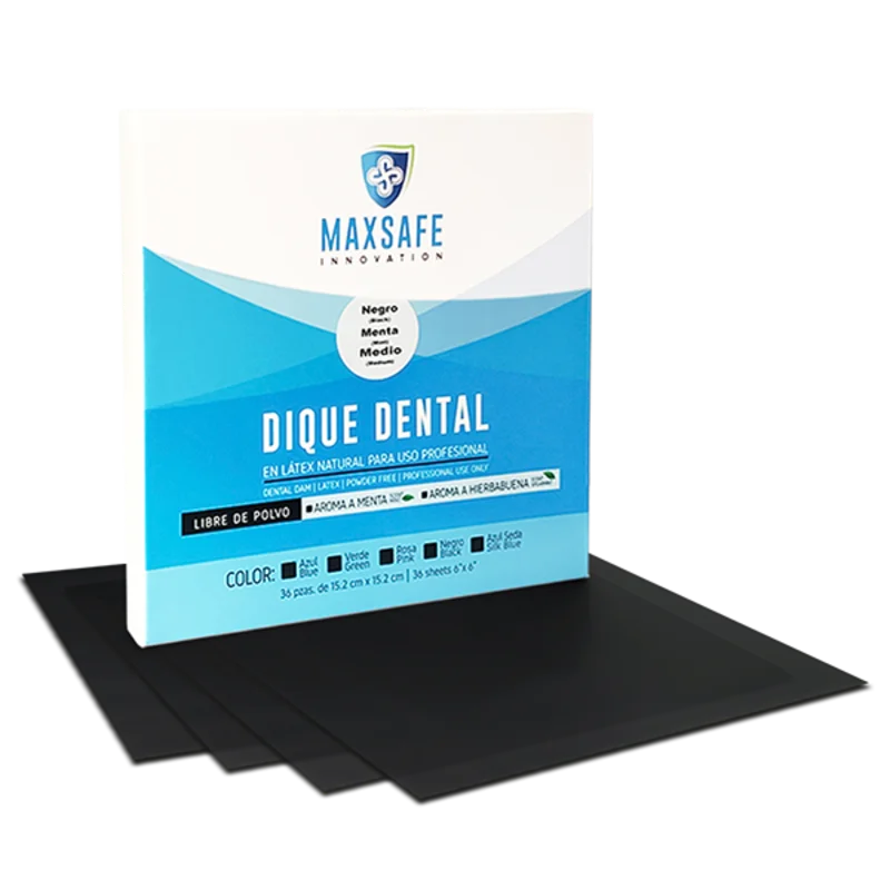 7503044998294 - Tienda DDC - CLINICA - Goma Dique Dental Maxsafe NEGRO Aroma Menta 6X6 Medio 36pz | TiendaDDC.com