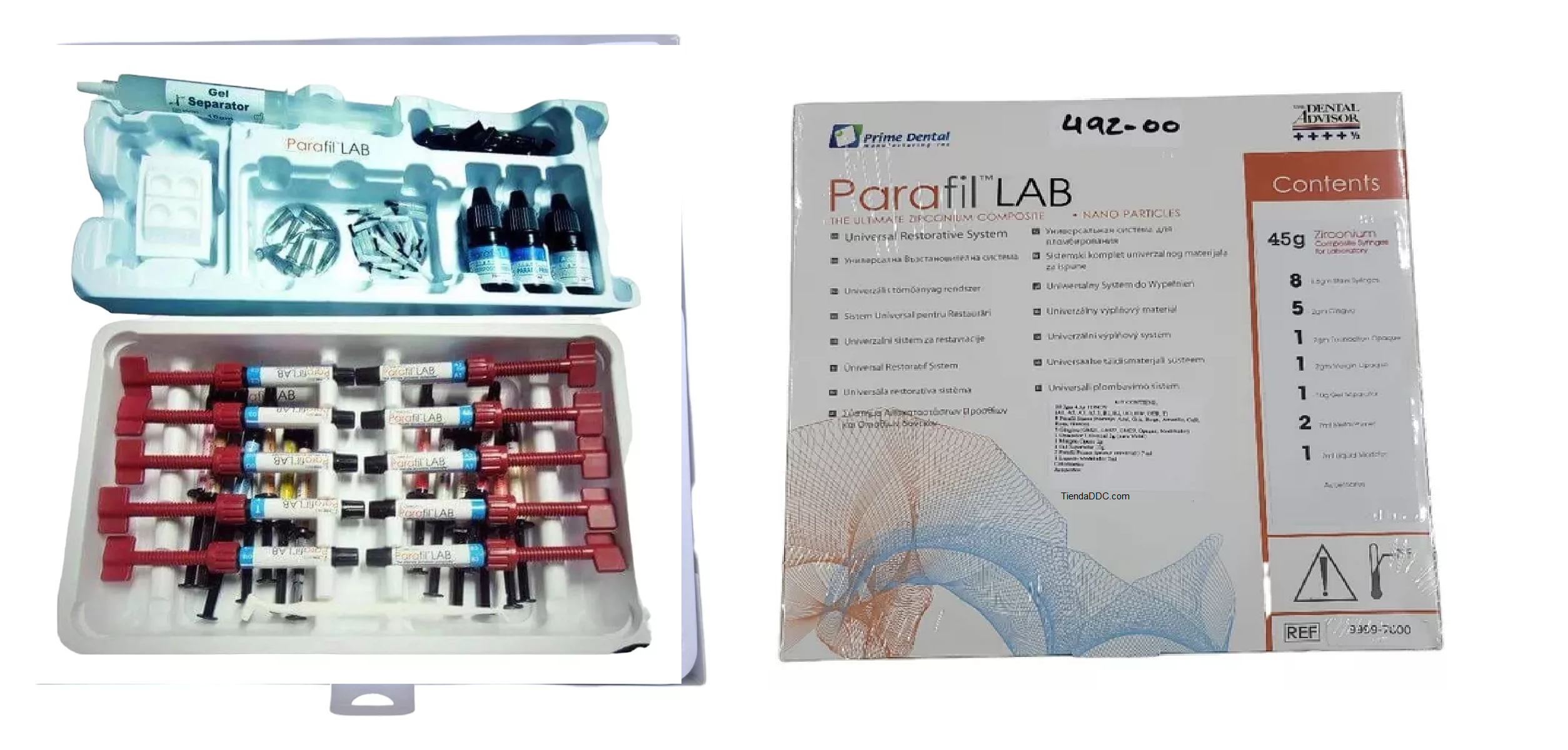 Kit De Resina Dental Parafil Lab 10 Jeringas + 15 Stains