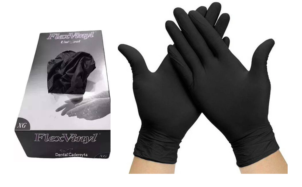 7502236493241 - UniSeal - GUANTES - Guante Flex Vinyl 50% nitrilo 50% vinil Negro 100pzs Extra Grande | TiendaDDC.com