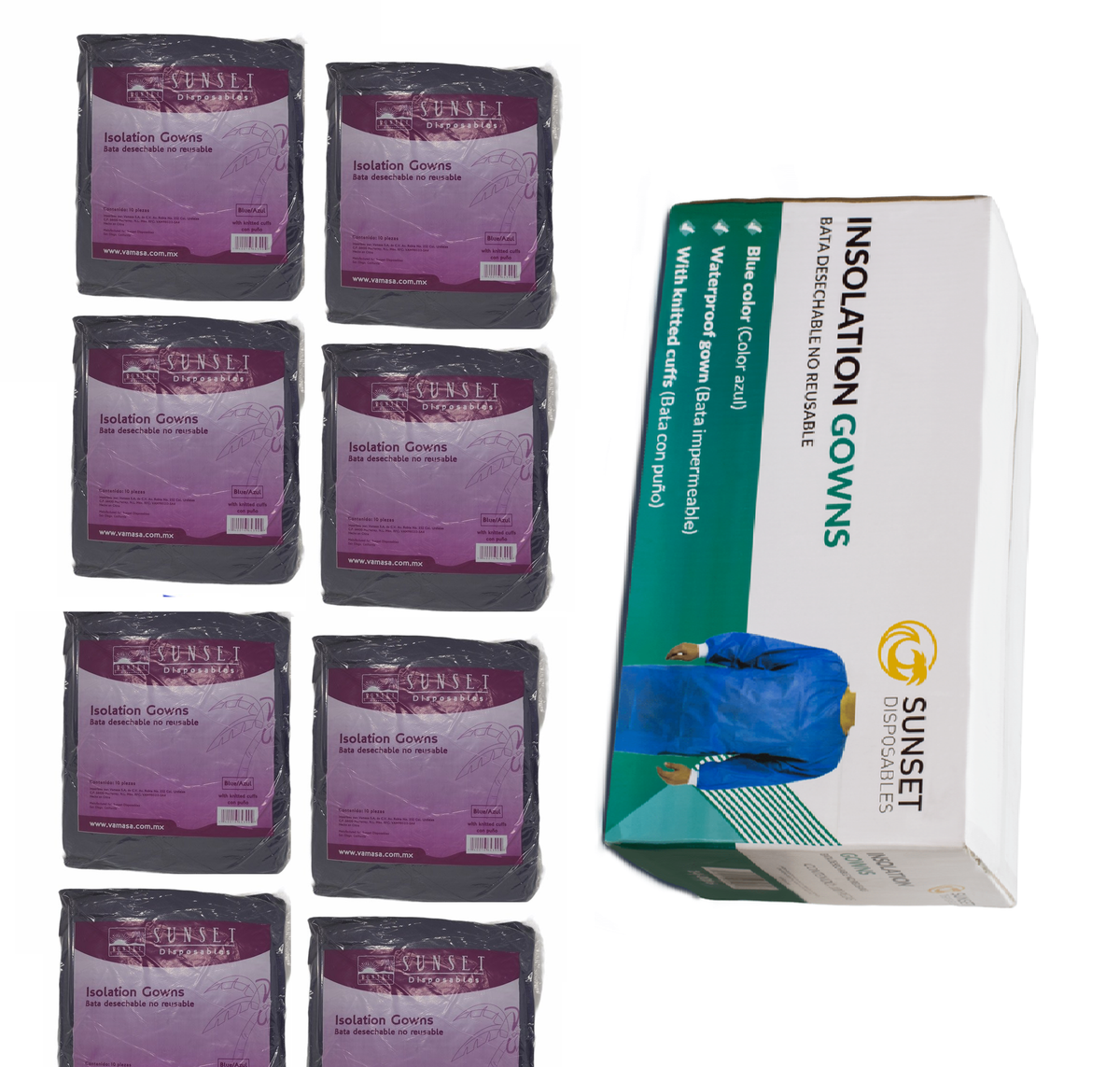 Bata Desechables para Cirugía Dental 10 bolsas Sunset caja Master 100 pzas