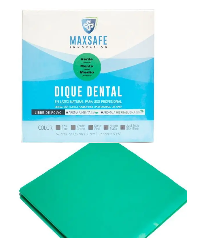 7503044998263 - Tienda DDC - CLINICA - Goma Dique Dental Maxsafe VERDE Aroma Menta 5X5 Medio 52pz | TiendaDDC.com