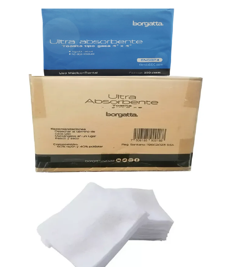 Gasa de Esponja 4x4" (10x10 Cm) Borgatta Caja Master 10 pzas 2000 gasas