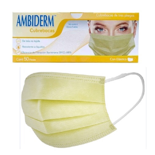 7502224243841 - AMBIDERM - Caja Cubrebocas Ambiderm Azul Adulto 50 pzas | TiendaDDC.com