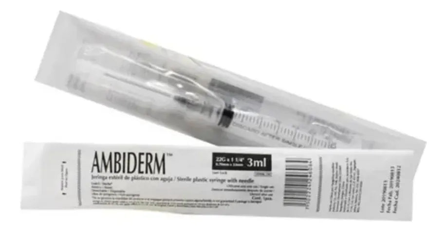 17502224246061 - AMBIDERM - Jeringa Desechable Estéril 3ml 22g 32mm Ambiderm Caja C/100 | TiendaDDC.com