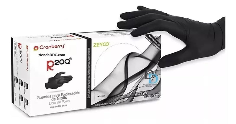 Guantes Negros Nitrilo Cranberry Zeyco Talla Grande 200 Pzas