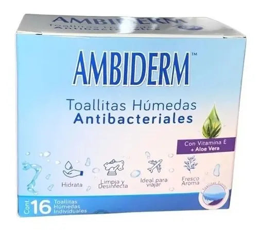 7502224247092 - AMBIDERM - Toallitas Húmedas Antibacterial Ambiderm C/16 | TiendaDDC.com