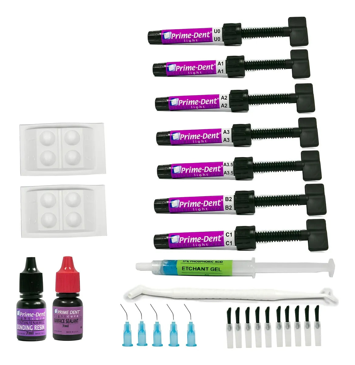 KIT 7 RESINAS MICRO HIBRIDAS acido bond Prime Dent