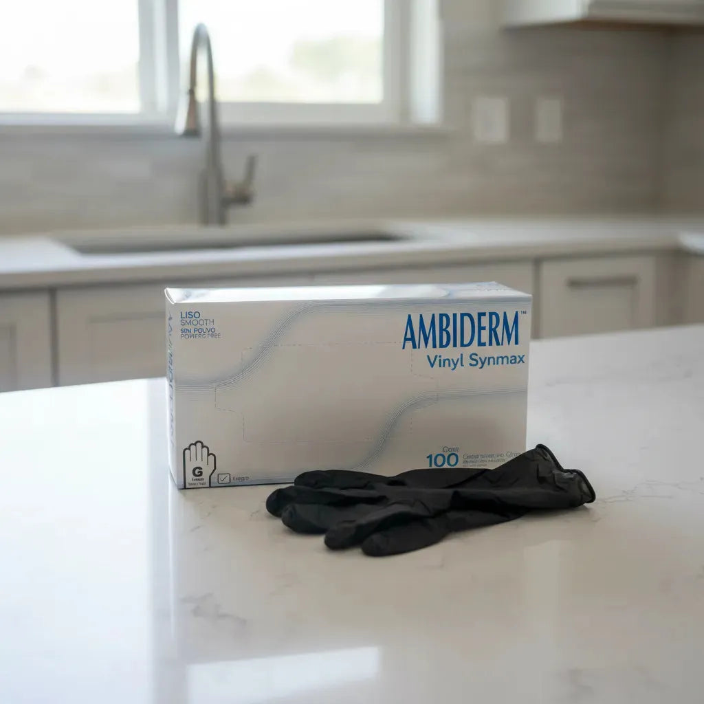 Tienda DDC - AMBIDERM - GUANTES - Guante Ambiderm Vinyl Synmax Sin Polvo negro 100pz | TiendaDDC.com