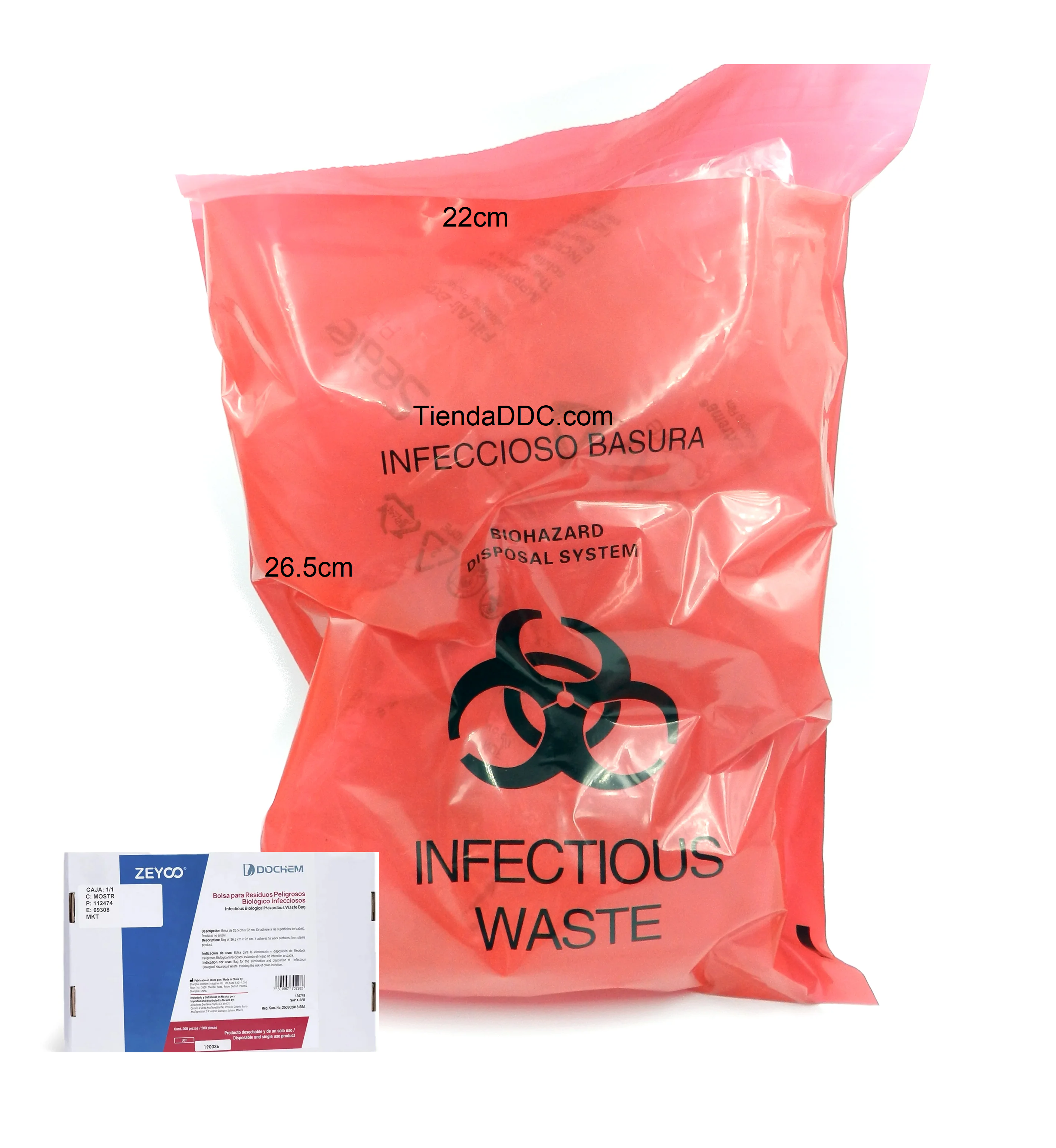 Bolsa Rpbi Desechos Biológicos 26.5x22cm 200pz