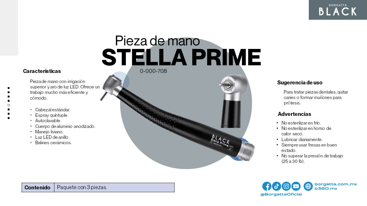 Pieza de Alta Velocidad Borgatta Push Botón Aro de Luz BLACK