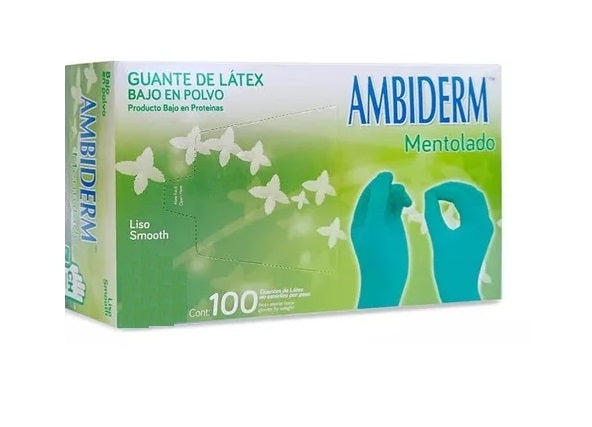 Guante De Latex Mentolado Ambiderm 100 Caja 100 Pz