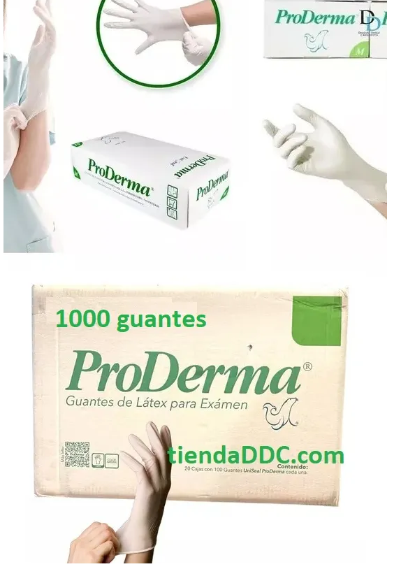 7502236490004 - UniSeal - GUANTES - GUANTE DE LATEX PRODERMA Caja Master con 20 pzas | TiendaDDC.com