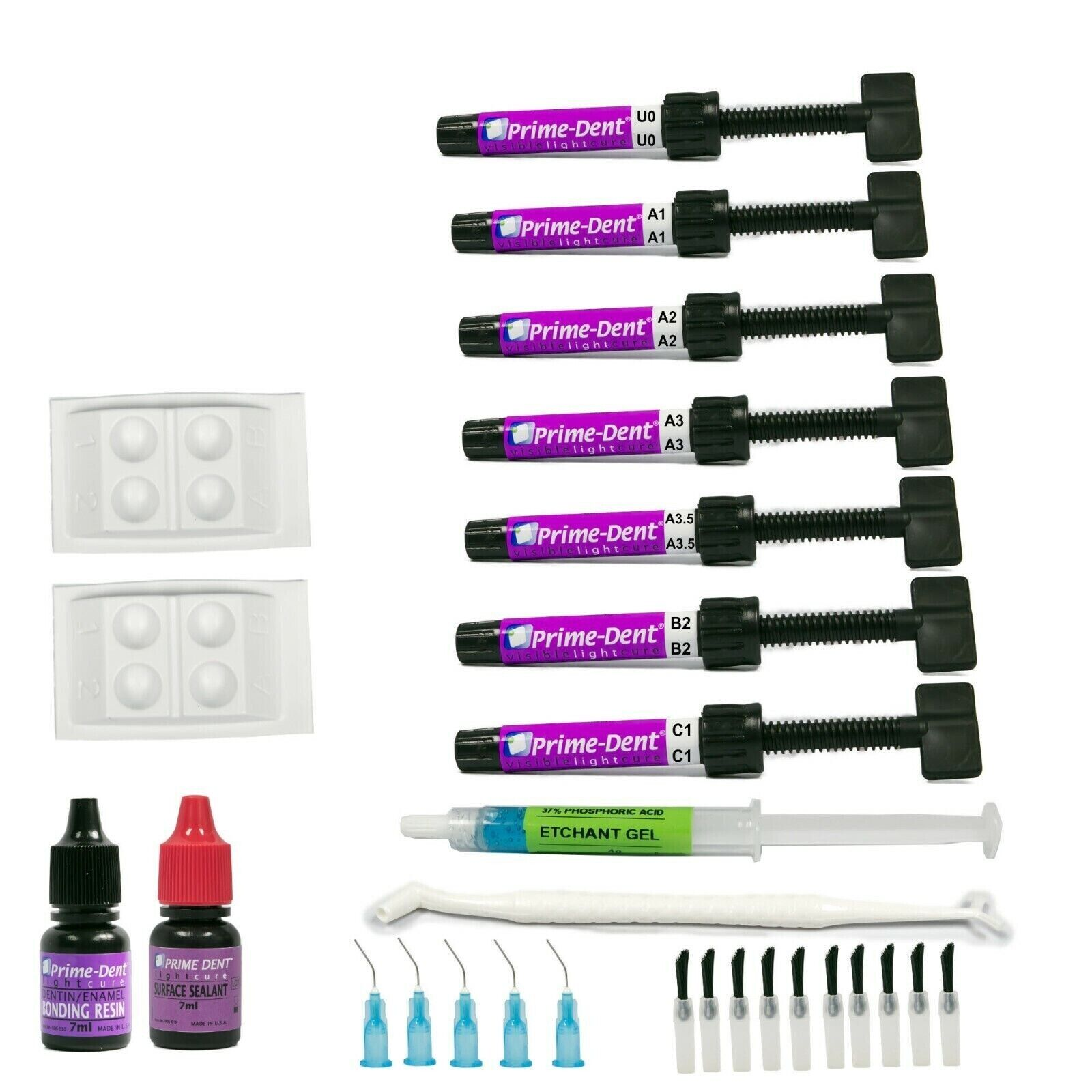 KIT 7 RESINAS MICROHIBRIDAS acido bond Prime Dent