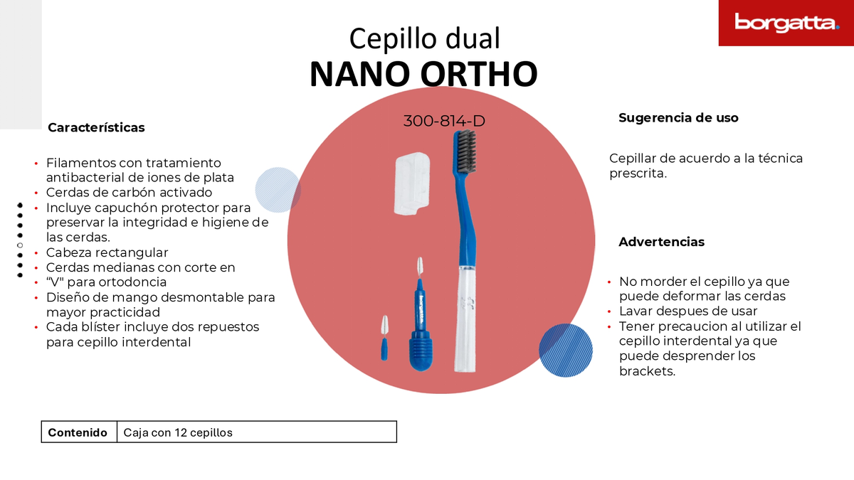Tienda DDC - BORGATTA - Cepillos Nano Ortho Carbon Activado Interdental Cubrecepillo Caja Master con 8jr - 96 cepillos | TiendaDDC.com