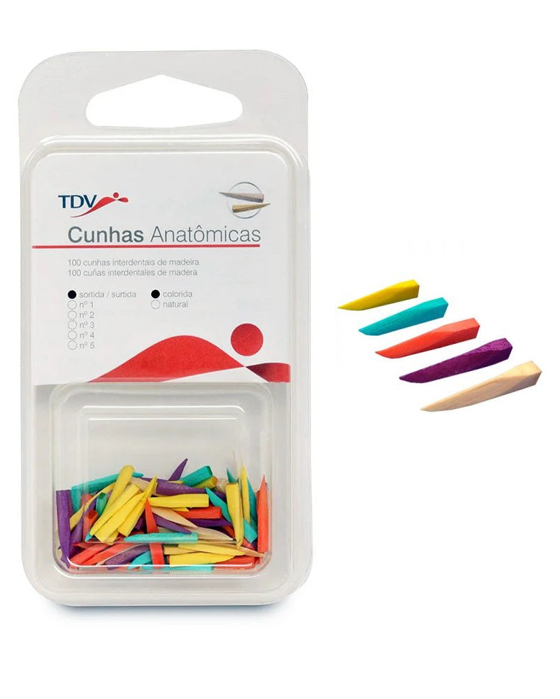 7897990302145 - TDV - CLINICA - Cuña dental anatómica de madera surtida Tdv Colores 100pz | TiendaDDC.com