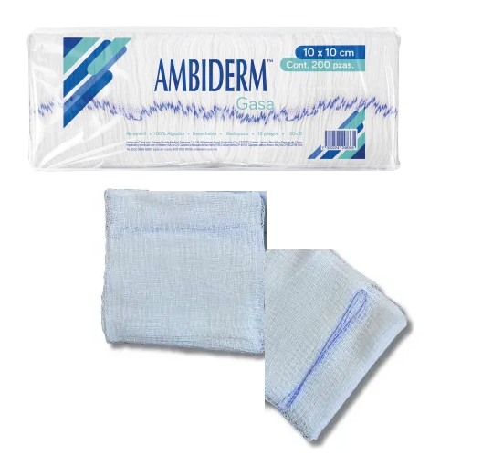7502224248365 - AMBIDERM - CLINICA - Gasa Ambiderm 10x10cm 12 Pilegos Radiopaca 200pz | TiendaDDC.com