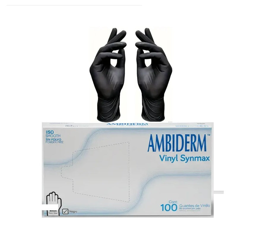 Tienda DDC - AMBIDERM - GUANTES - Guante Ambiderm Vinyl Synmax Sin Polvo negro 100pz | TiendaDDC.com