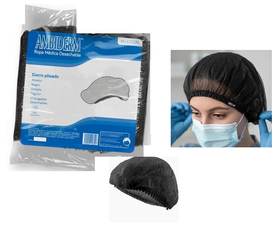 7502224248518 - Deposito Dental Cadereyta - Gorro Plisado Desechable Color Negro Ambiderm 100pz | TiendaDDC.com