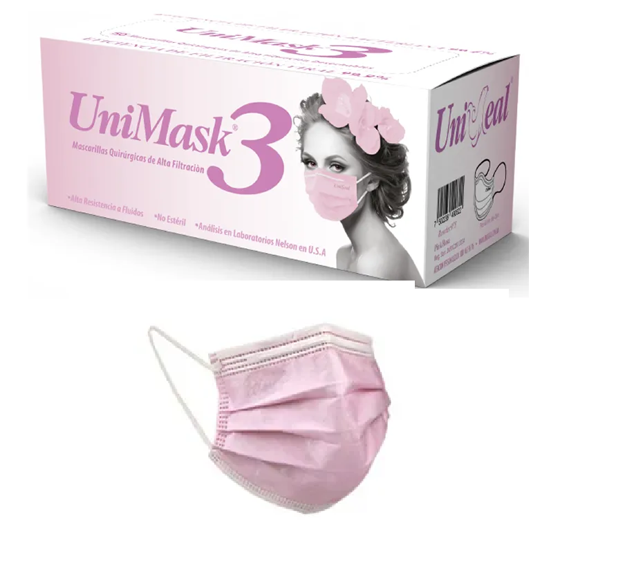 7502236490592 - UniSeal - Cubrebocas Plisado Tricapa Unimask 50 Pz Uniseal Desechable | TiendaDDC.com